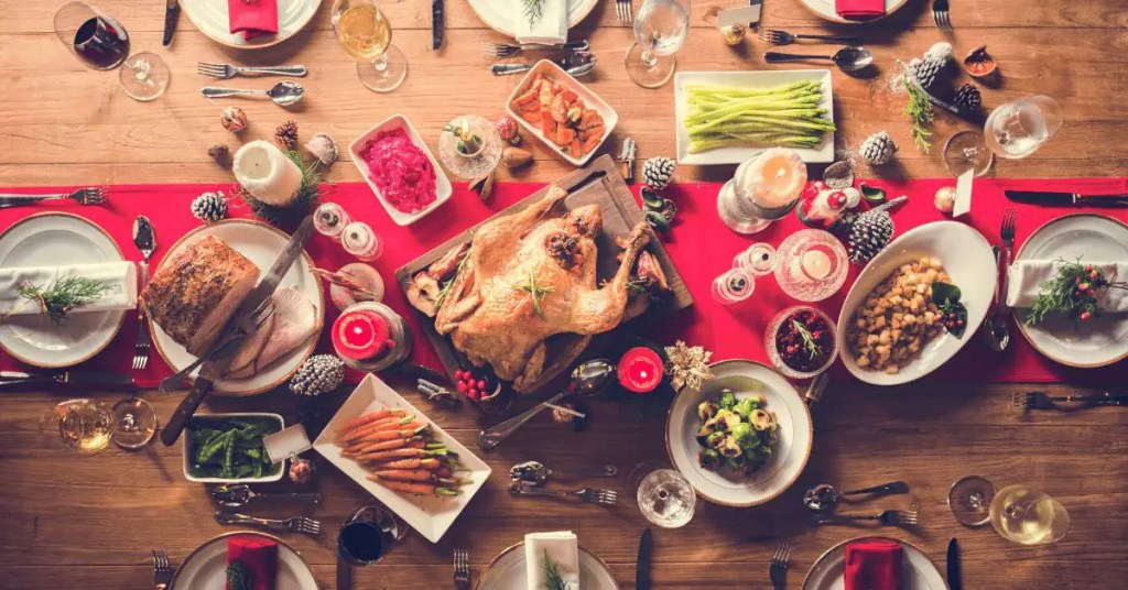 English Christmas lunch served on table