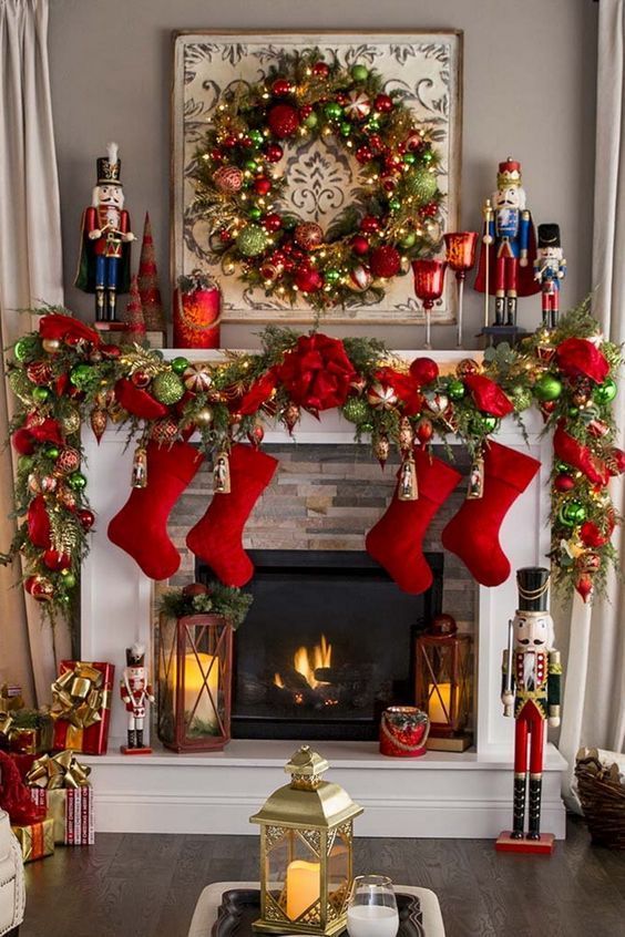 Stocking and Garland Fireplace