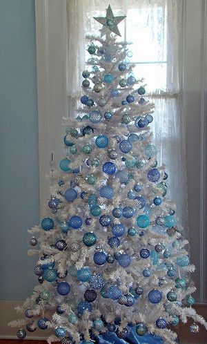 White tree with blue decorations