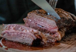 Carving a roast beef joint on Christmas day